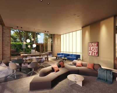 un balcón con piscina, zona de estar, buena ventilación natural, muebles